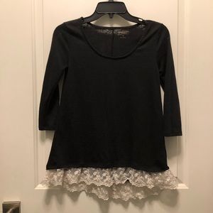 Arizona Black White Lace Quarter Sleeve Top XS